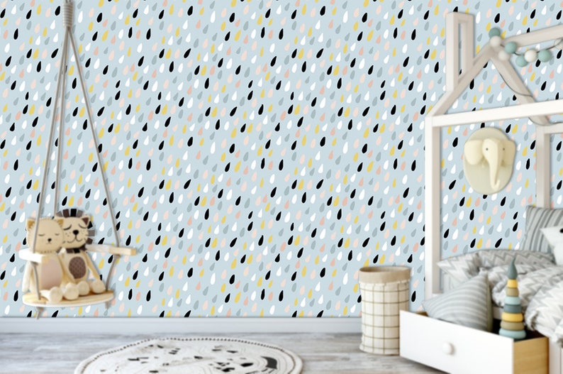 Removable Wallpaper Peel and Stick Wall paper. Rain Pattern Nursery Decor