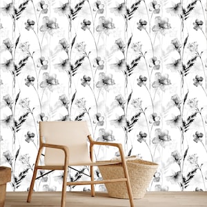 Rauchblumen abnehmbare Schale und Stick Tapete, Wandpapier Floral, Blumenmuster peel and stick