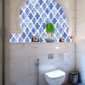 Blue Watercolor Tiles,Removable Wallpaper, Peel and Stick Wall paper, Home Decor