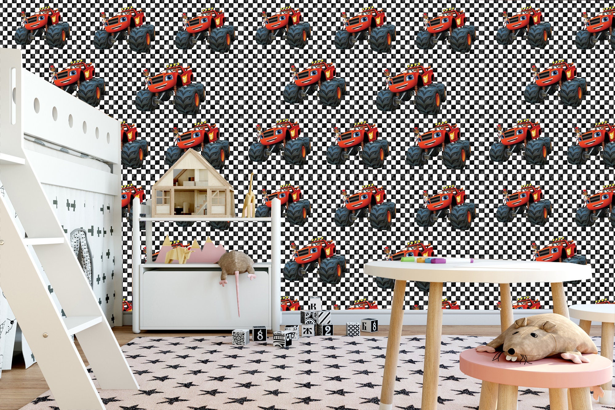 Blaze Monster Truck Removable Wallpaper Peel And Stick Etsy