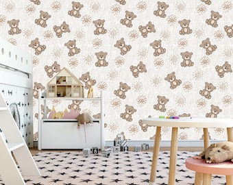 Papel pintado de osos: habitación infantil, extraíble, despegar y pegar