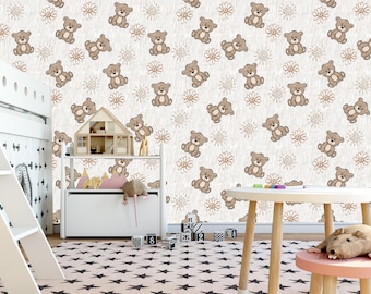 Bear Wallpaper peel and stick, Kids bears wallpaper, Nursery bear wall paper, Bears Removable wall paper