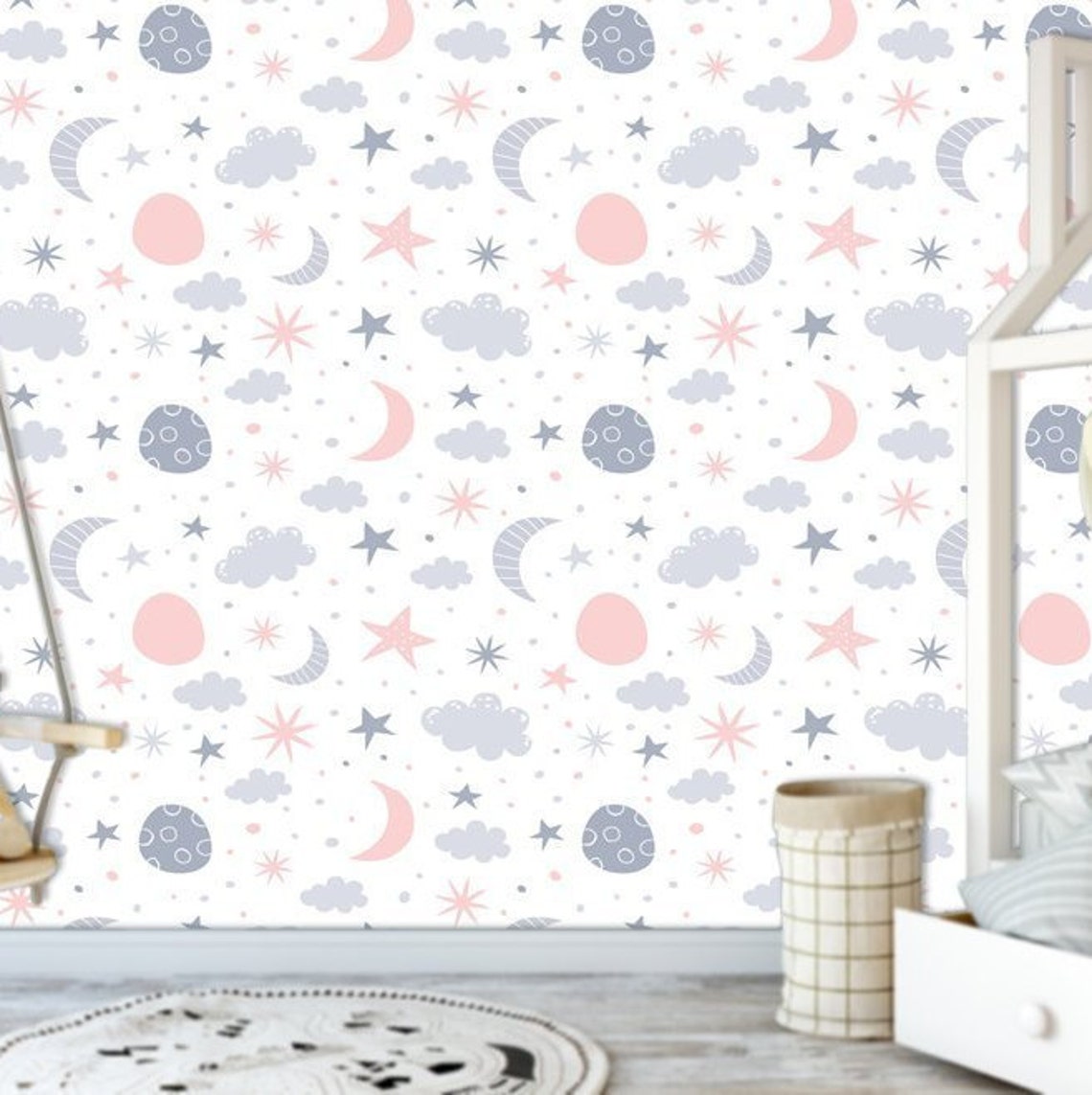 Blue Clouds Nursery Decorremovable Wallpaper Peel and Stick Etsy