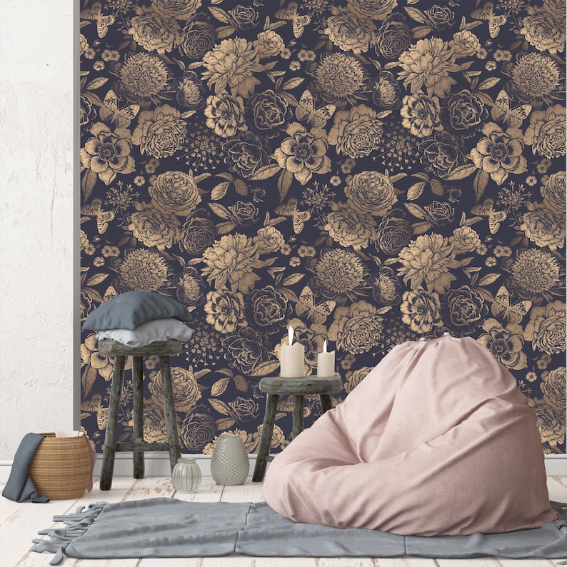 Rose Gold Luxury Peonies Removable Wallpaper Peel and Stick - Etsy