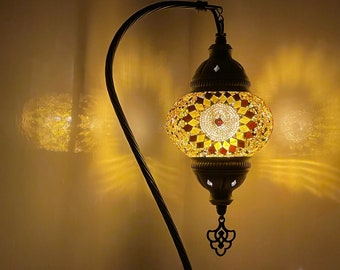 FREE Delivery Led Bulb Turkish Moroccan Mosaic Golden Colourful  Glass Swan Neck Desk Table Lamp EU UK Certified