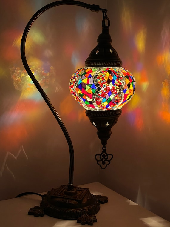 Mosaic Glass Goose neck Lamp Moroccan style handmade globes hand