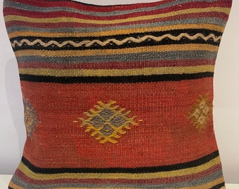 Terracotta Kilim Turkish Style Throw Pillow Cover - 18x18 Inch, Linen, Zipper Closure - View #13
