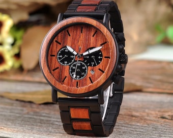 Engraved Wooden Watch in Present Box Gift| Groomsmen Wood & Stainless Steel Watch| Gifts for Him Boyfriend Husband| Personalized Watch Box