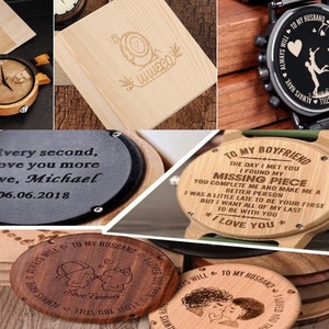 Engraved Mechanical Wooden Watch Engraving Men's Watch bronze anniversary gift for men Personalized Watch with custom engraved handwriting image 10