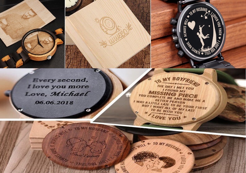 Engraved Mechanical Wooden Watch Engraving Men's Watch bronze anniversary gift for men Personalized Watch with custom engraved handwriting image 10