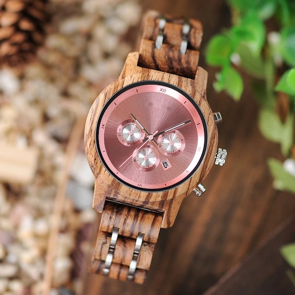 Unique Women's Rose Gold Wood Watch | Personalized Wooden Watches for women | Engraving Watch | Anniversary Gift for her| Summer Clothing
