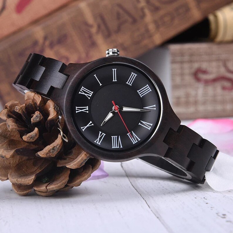 Engraved Wooden Watch Mother's Day Gift Classic & Chic Personalized Women Wood Quartz Wristwatch Perfect Gift for Her Mom Wife Anniversary image 6