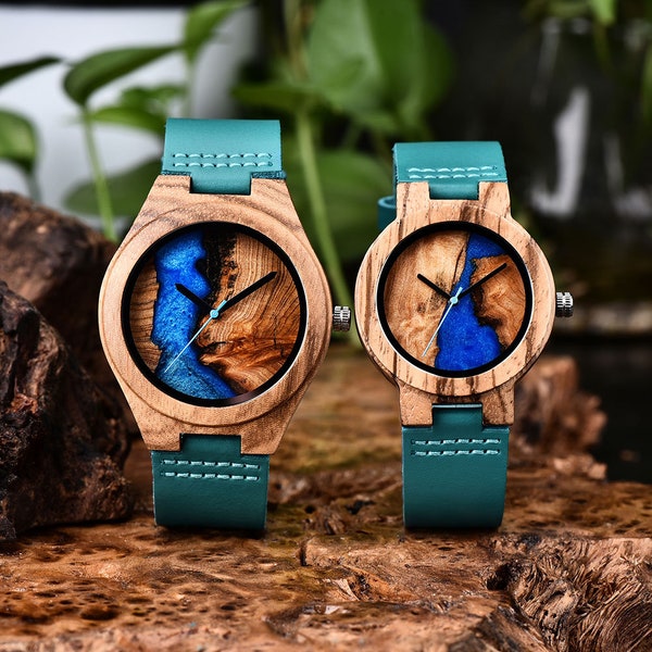 Engraved Resin Wooden Watch for couples| Wood Watches| Couples Wood Wristwatch| Personalized Watch| Steampunk Watch| Anniversary Gifts