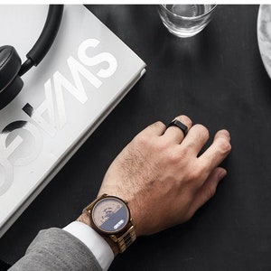 Engraved Mechanical Wooden Watch Engraving Men's Watch bronze anniversary gift for men Personalized Watch with custom engraved handwriting image 8