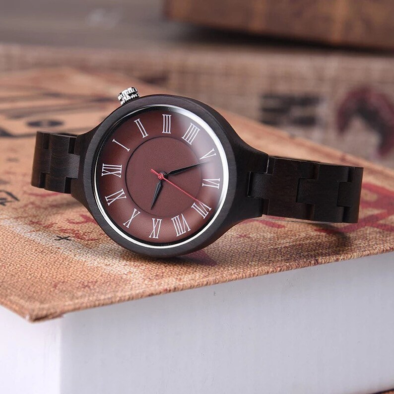 Engraved Wooden Watch Mother's Day Gift Classic & Chic Personalized Women Wood Quartz Wristwatch Perfect Gift for Her Mom Wife Anniversary image 5