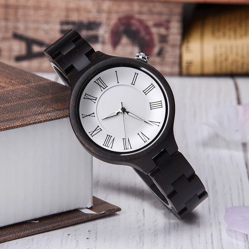 Engraved Wooden Watch Mother's Day Gift Classic & Chic Personalized Women Wood Quartz Wristwatch Perfect Gift for Her Mom Wife Anniversary image 4