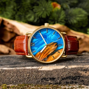 Blue Resin Wooden Watch For Men, Engraved wood watch, 1st Anniversary Gift For Husband, Birthday Gift For Him, Groomsmen Gifts Personalized