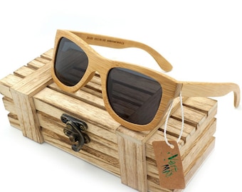 Wood Polarized Bamboo Sunglasses for Men and Women | Unisex Bamboo Wood Square Sunglasses | Gift for her/him | Personalize Engraving