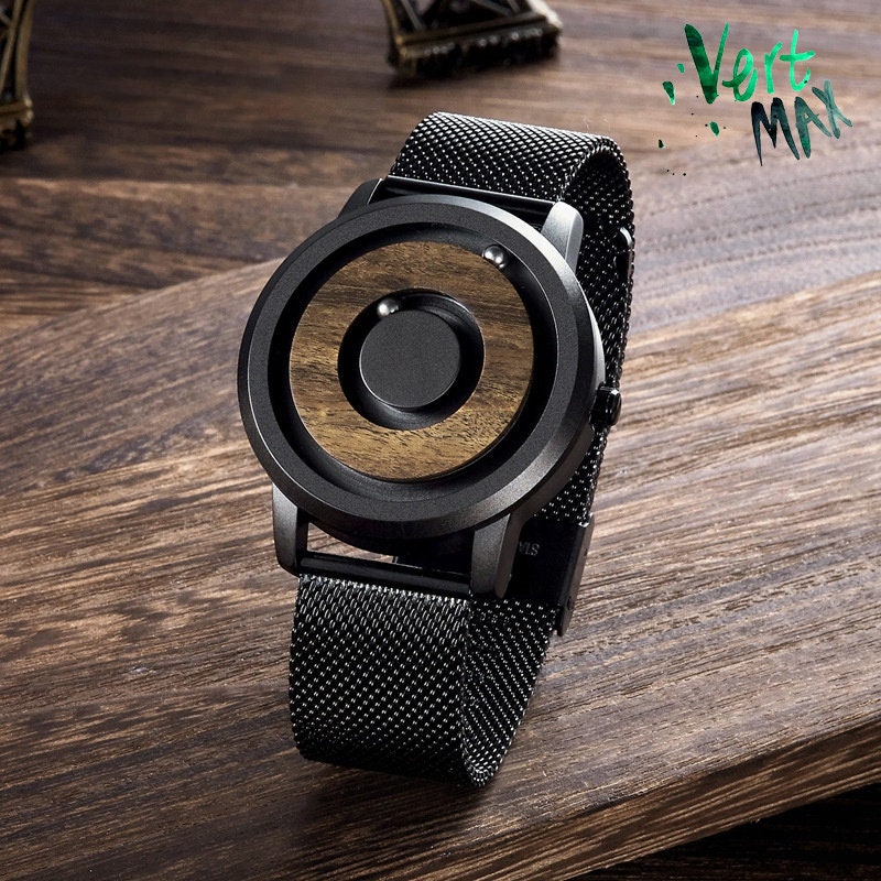 EUTOUR Reloj Magnetico Hombre Cuarzo Sin Vidrio Rodamiento de Bolas Relojes  de Pulsera para Hombres con Correa en Silicona Negro : : Moda