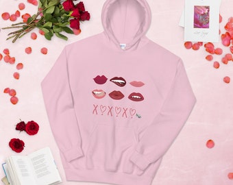 Unisex Couple's Valentine's Day Hoodie| Lips Hoodies| Custom Couple Pullover| Gift for Her/Him| Matching Sweatshirts| Valentine's Shirts