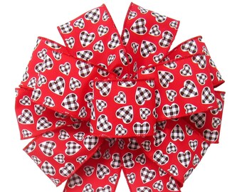 Valentine Buffalo Plaid Hearts Bows - Wired Valentine's Day Bows for Wreaths, Lanterns, Baskets, Signs, Crafts - Valentines Day Decor