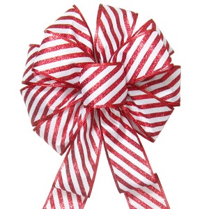 Wired Candy Cane Glitter Stripes Bows - Striped Christmas Bows for Wreaths, Lanterns, Signs, Garland, Gifts, Crafts and Holiday Decoration