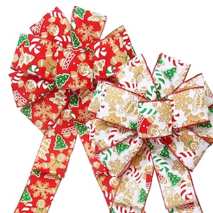 Wired Gingerbread Cookies & Candy Bows - Christmas Cookies Bows for Wreaths, Lanterns, Signs - Candy Cane Bows for Crafts and Decorations