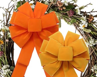 Outdoor Velvet Bows & Ribbon - Fall Wreaths, Lanterns, Thanksgiving Signs, Crafts, Halloween Orange Yellow Decor