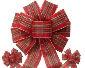 Traditional Plaid Christmas Wreath Bows - Plaid Christmas Bows for Wreaths, Lanterns - Large & Small Bows for Christmas Trees, Crafts, Gifts