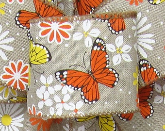 10 Yds Butterflies & Daisies on Natural Ribbon - 2.5" Wired Ribbon for Wreaths, Lanterns, Baskets, Signs - Easter Ribbon for Spring Crafts