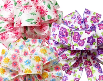 Floral Bows - Wired Spring Summer Fall Bows - Wreaths, Lanterns, Signs, Baskets, Crafts, Easter Decorations