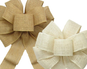 Rustic Natural Burlap Bows for Wreaths - Burlap Wreath Bows - Natural Jute Burlap Bow for Wreaths -  Ivory Burlap Bows - Wired Burlap Bows