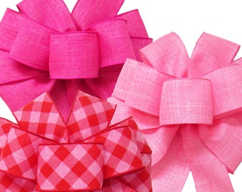 Pink Wreath Bows - Linen Pink Easter Wreath Bows - Spring Bows for Wreaths or Lanterns - Plaid Bows for Easter Baskets - Wire Edged Bows