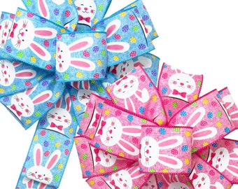Easter Bunnies & Eggs Bows -  Wired Spring Bows - Wreaths, Lanterns, Baskets, Signs, Crafts, Decorations