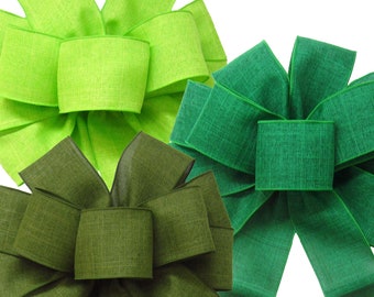 Green Linen Wreath Bows - Wired Spring Bows - Wreaths, Lanterns, Signs, Baskets, Crafts, Fall Decorations