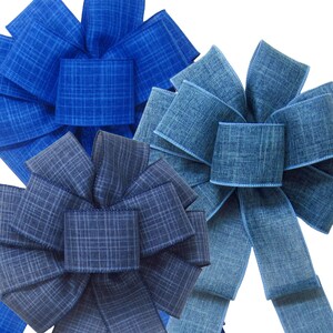 Denim Blue Linen Wreath Bows - Patriotic Bows - 4th of July Wreath Bows - Memorial Day Bows - Patriotic Wreath Bows - Wire Edged Linen Bows