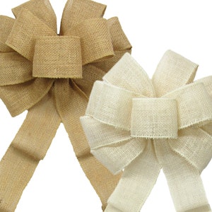 Rustic Natural Burlap Bows for Wreaths - Burlap Wreath Bows - Natural Jute Burlap Bow for Wreaths -  Ivory Burlap Bows - Wired Burlap Bows