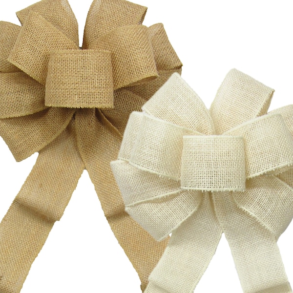 Rustic Burlap Bows - Wired Natural Bows for Wreaths, Lanterns, Signs, Gifts, Crafts, Holiday Decorations