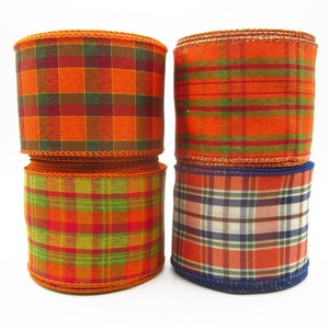 10Yds Plaid Fall Ribbon - 2.5&quot; Wired Ribbon - Wreaths, Bows, Lanterns, Signs, Crafts, Thanksgiving Decorations