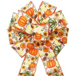 Pumpkins Sunflowers & Pinecones Fall Bows - Wired Thanksgiving Ribbons - Wreaths, Lanterns, Signs, Crafts, Holiday Decorations