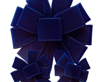 Navy Blue Outdoor Velvet Bows & Ribbon - Christmas Wreaths, Lanterns, Signs, Garland, Crafts, Patriotic Decorations