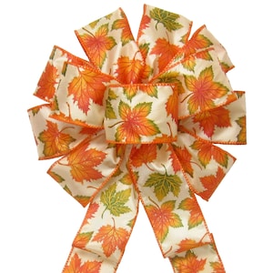 Orange Leaflets Fall Bows - Wired Autumn Leaves Ribbon - Wreaths, Signs,  Crafts, Lanterns, Thanksgiving Decorations