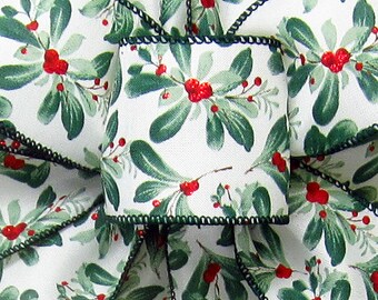 10Yds Painted Mistletoe Christmas Ribbon - 2.5" Wired Ribbon - Wreaths, Signs, Crafts, Holiday Decorations