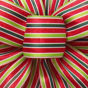 10 Yds Red & Green Sparkle Stripe Ribbon - 2.5&quot; Wired Ribbon for Wreaths, Bows, Baskets, Crafts - Christmas Ribbon for Holiday Decorating
