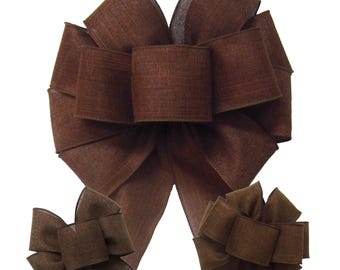 Brown Linen Fall Wreath Bows & Ribbon - Wreaths, Lanterns, Signs, Baskets, Halloween Crafts, Thanksgiving Decor