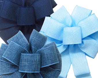 Blue Linen Wreath Bows - Wired Spring Bows - Wreaths, Lanterns, Signs, Baskets, Crafts, Patriotic Decorations