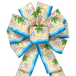 Beach Party Bows - Wired Seaside Spring Summer Fall Wreath Bows - Tropical Ocean Event Decorations image 1
