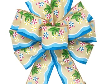 Beach Party Bows  -  Wired Seaside Spring Summer Fall Wreath Bows - Tropical Ocean Event Decorations