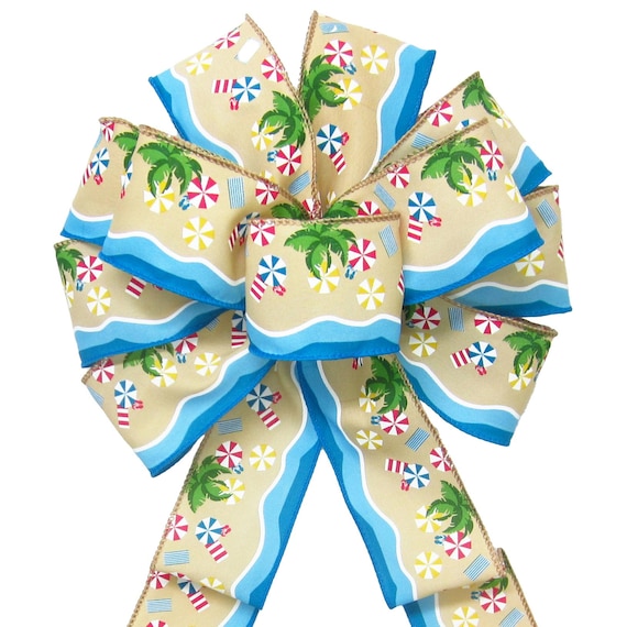 Beach Party Bows  -  Wired Seaside Spring Summer Fall Wreath Bows - Tropical Ocean Event Decorations