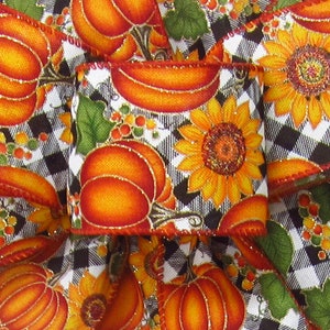 10Yds Buffalo Plaid Pumpkins Sunflowers Ribbon - 2.5&quot; Fall Wired Ribbon - Wreaths, Thanksgiving Bows, Lanterns